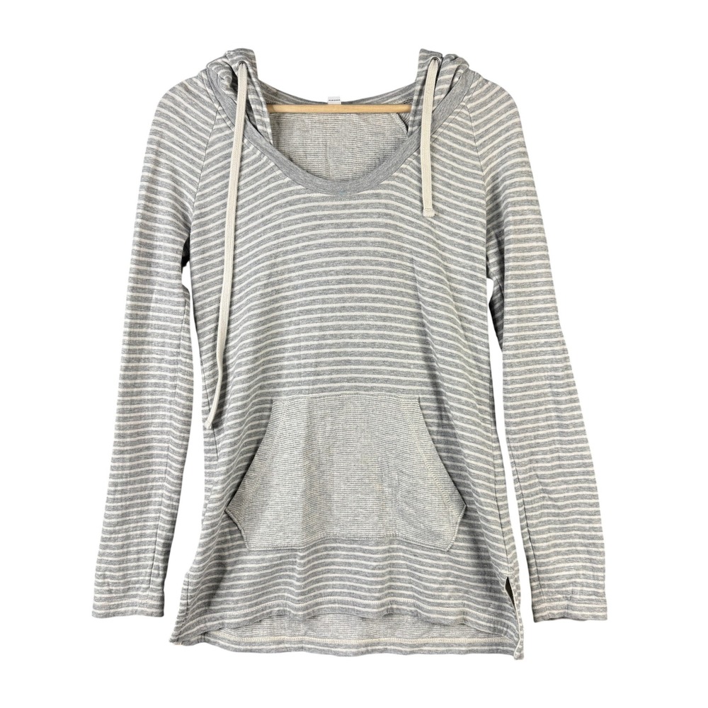 James Perse Striped Relaxed Hoodie Grey White V-Neck Cotton W9G3512CU Size 2